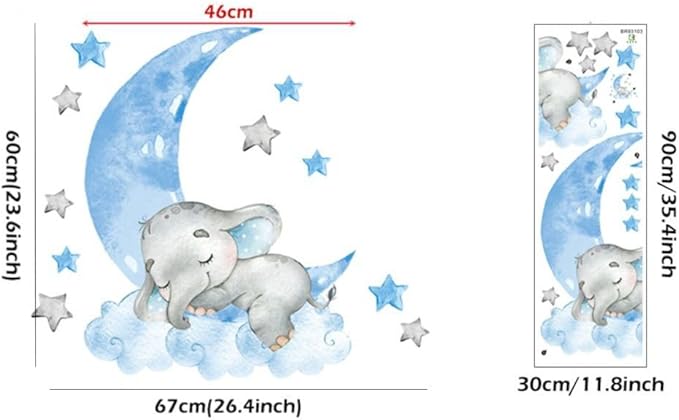 Elephant Wall Stickers,Self-Adhesive Home Decor Animal Sofa Background Elephant Sleeping Moon for Room Wall Decals