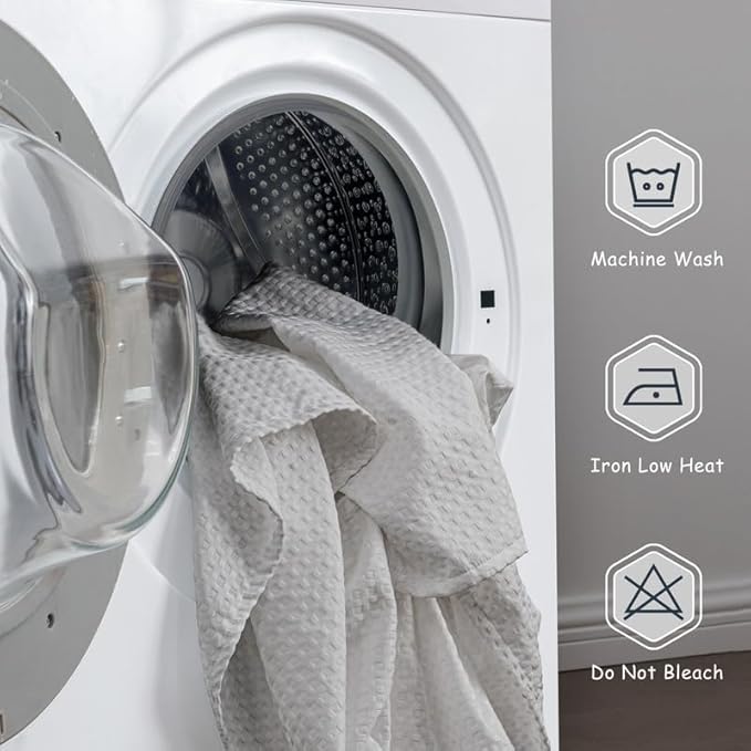 MIYE Pleated Waffle Weave Bed Skirt, Tailored Dust Ruffle 12 Inch Drop Easy Fit, Machine Washable (Light Grey, King - 12" Drop)