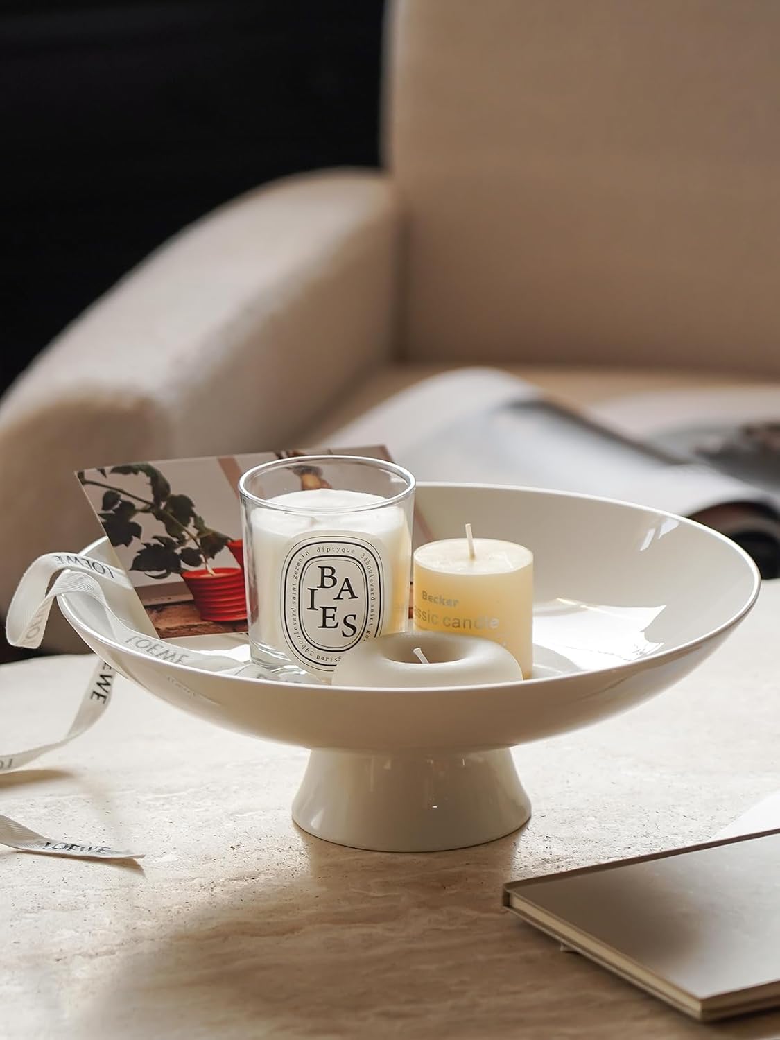 Kanwone Large Fruit Bowl for Kitchen Counter - Decorative Bowls for Home Décor - Ceramic Fruit Bowl, Pedestal Bowl - Modern Key Bowl for Entryway Table - 11.5 Inches, White