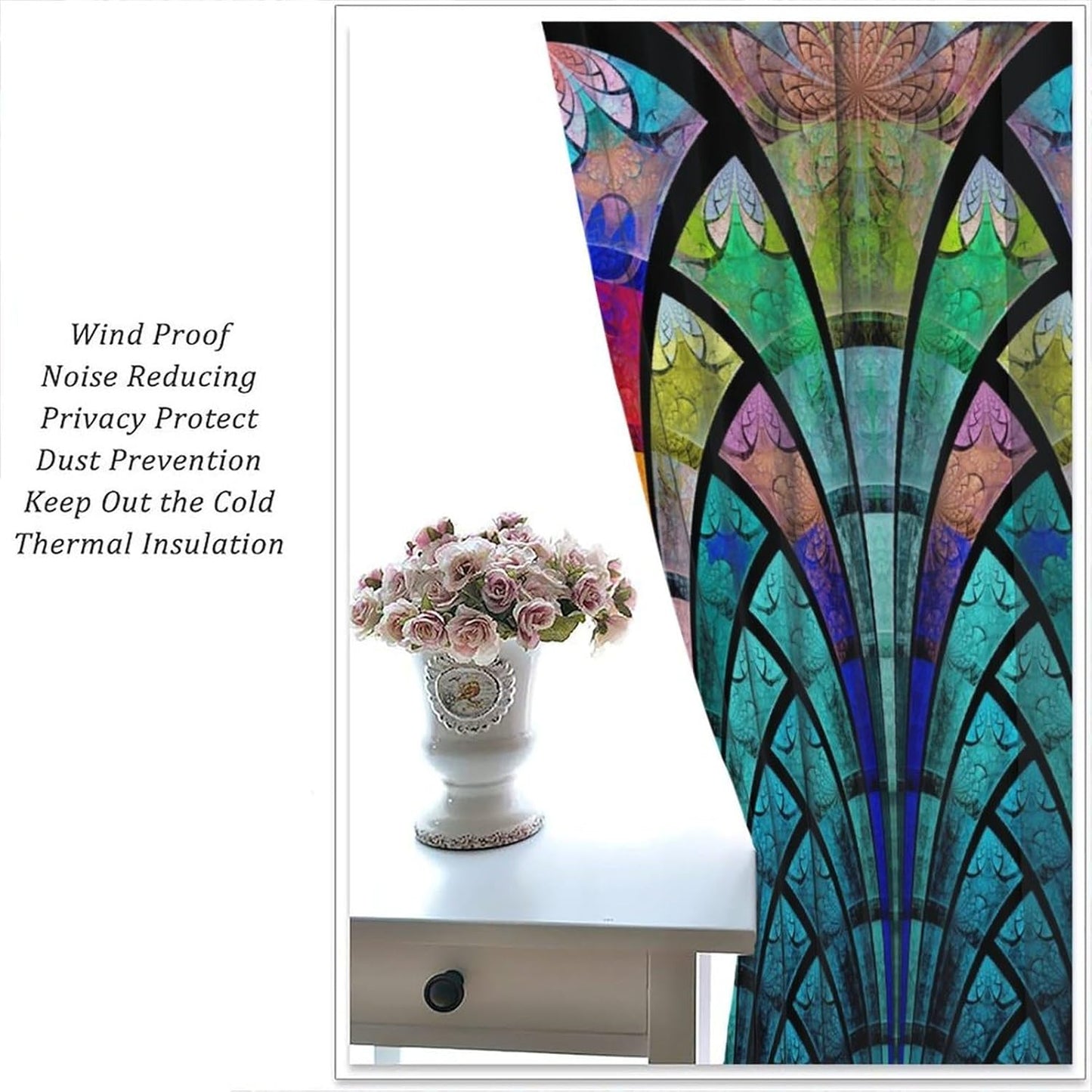 Stained Glass Curtains,Retro Design Style Colorful Abstract Art Home Decor Drapes for Bedroom Living Room Kitchen Window Treatment 2 Panels Set Total Size 84" W X 84" L Inch