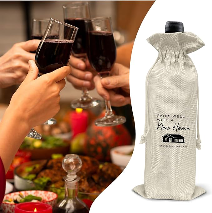 HOIJAUMAI Housewarming Gift Wine Bag, Client Gift From Realtors, House Warming Gifts New Home Wine Bag Gift, Pairs Well with a New Home Burlap Drawstring Wine Bag, Housewarming Party Decoration
