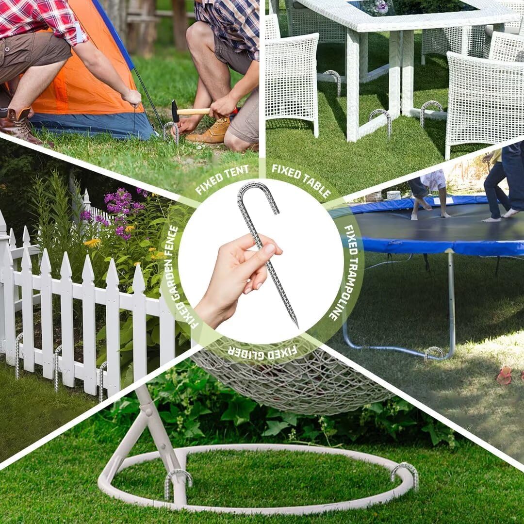 Rebar-Stakes-12-Inch, Ground Stakes Heavy Duty J-Hook Galvanized Anti-Rust Heavy Duty Ground Anchors for Garden Dog Fence Chicken Coop Christmas Decorations Deer Fence 10pcs