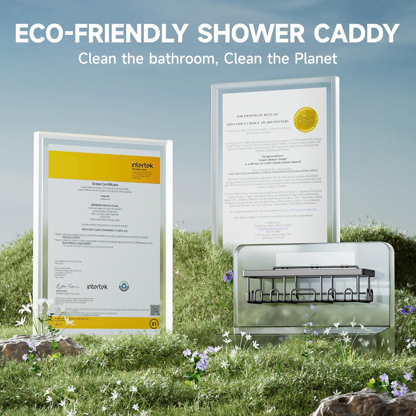 Veken Rustproof & Waterproof Shower Caddy 6-Pack, No Drilling Adhesive Shelves Rack with Soap Holder, Large Capacity Bathroom Organizers and Storage, Wall-Mounted Kitchen & Home Decor