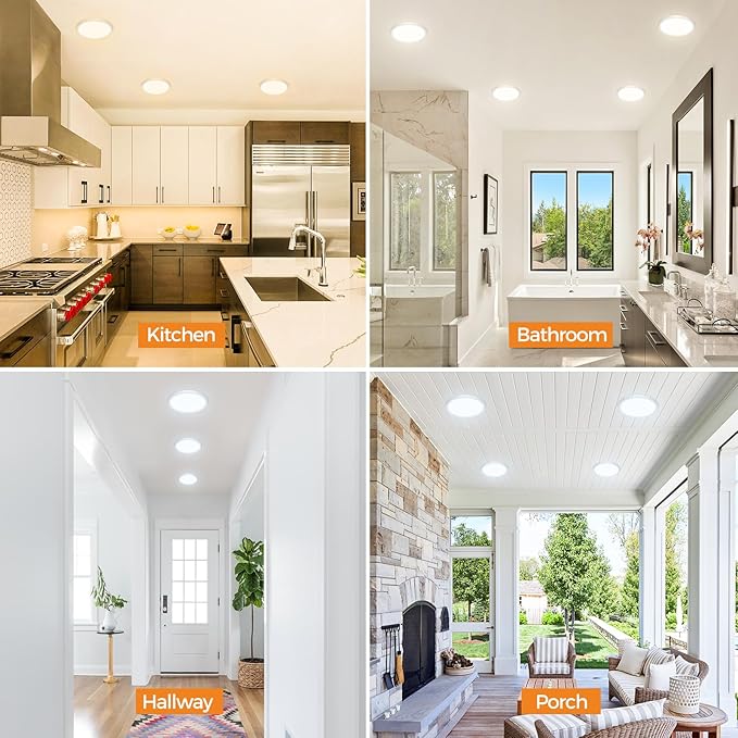 slochi LED Flush Mount Ceiling Light Fixtures, 3000K-4000K-6500K Modern Flat Recessed Ceiling Lamp, 12W 1200LM Round Ceiling Light for Kitchen Bedroom Hallway Porch, White, 1 Pack 6.5 Inch