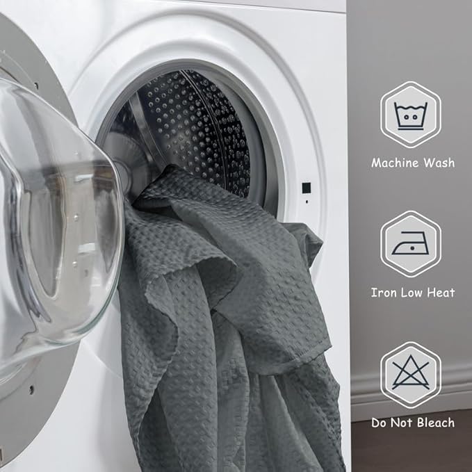 MIYE Pleated Waffle Weave Bed Skirt, Tailored Dust Ruffle 12 Inch Drop Easy Fit, Machine Washable (Dark Grey, Twin - 12" Drop)