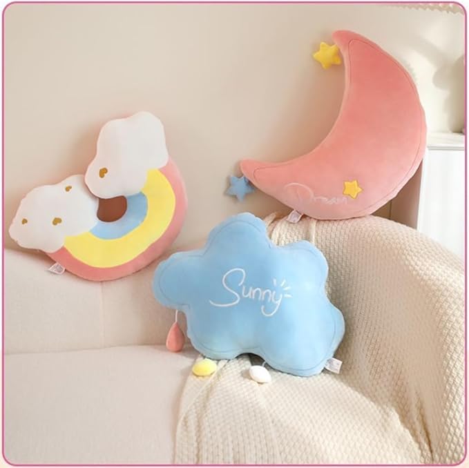 Moon Rainbow Cloud Pillow Cushion, Soft Plush Cloud Shaped Pillow Stuffed Rainbow and Moon Nursery Decor,Bedside Sofa Sleeping Pillow, Kids Cute Candy Color Cushion (Cloud)