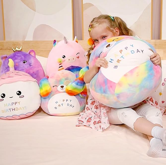 Easfan 20’’ Jumbo Rainbow Birthday Dog Giant Plush Pillow Soft Puppy Plush Toy Cute Dog Stuffed Animal Birthday Gifts for Kids Toddlers