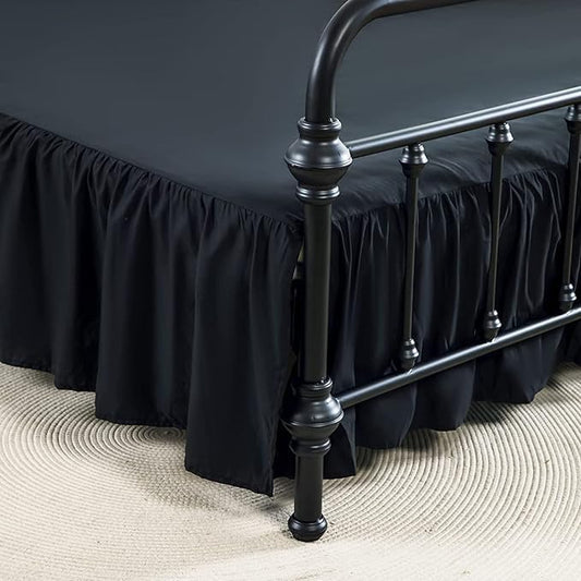 Bed Skirts King Size 12 Inch Ruffled Bed Skirt with Split Corners,Drop Dust Ruffle Bed Skirt with Platform, Black