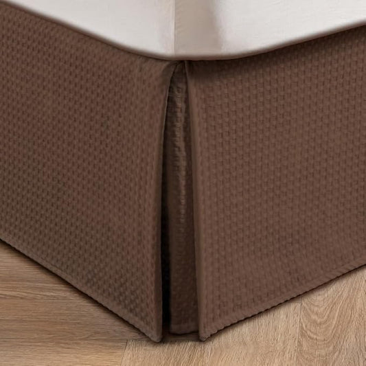 MIYE Pleated Waffle Weave Bed Skirt, Tailored Dust Ruffle 16 Inch Drop Easy Fit, Machine Washable (Brown, King - 16" Drop)