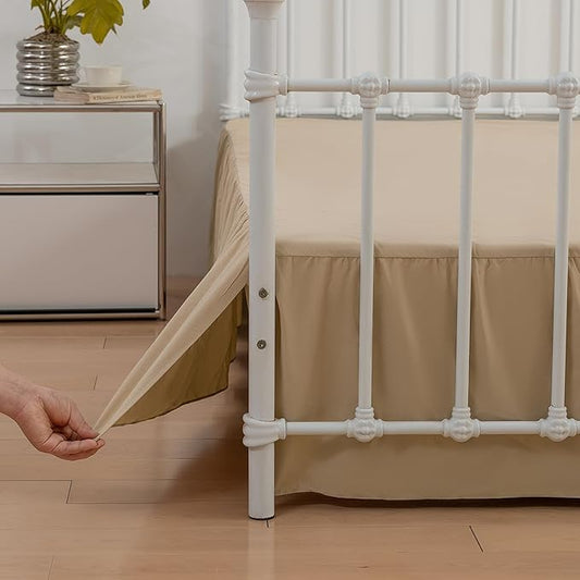 Bed Skirt, Full Size Ruffled Bed Skirt with Split Corners, 16 Inch Drop Dust Ruffle Bed Skirt with Platform, Full -16 Inch, Light Camel