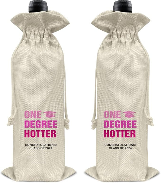 HOIJAUMAI Graduation Gifts for Women Her Graduation Wine Bag One Degree Hotter Class of 2024 Graduation Wine Gift Bags