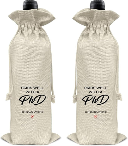 HOIJAUMAI Phd Graduation Gifts Doctorate Degree Graduation Wine Bag Pairs Well with a Phd Wine Gift Bags for Men Women