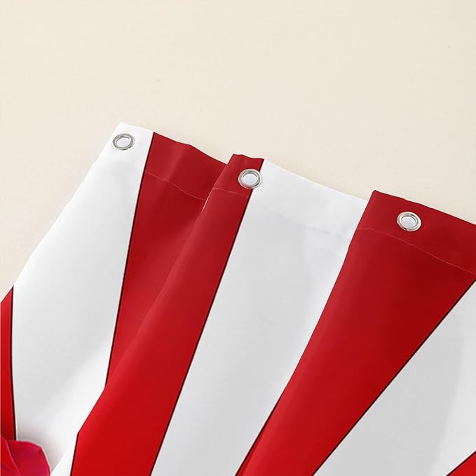 AILONEN Red Rose Hearts Print Shower Curtain for Bathroom, Romantic Flower Red and White Stripe Bathroom Decor 60" W*72" H Bath Curtain Polyester Waterproof Shower Curtain with 12 Hooks