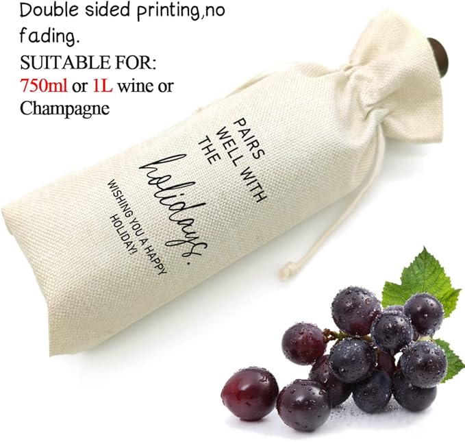 Holiday Party Hostess Gift, Gift for Him Her, Holiday Gift, Christmas Gift Ideas-Reusable Drawstring Wine Bag(5SW110)