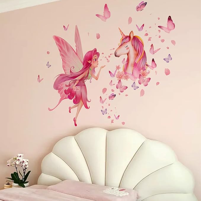Magical Unicorn & Fairy Wall Decals - 80cm x 31.49cm, 2 Sheets, Perfect for Kids' Room Decor