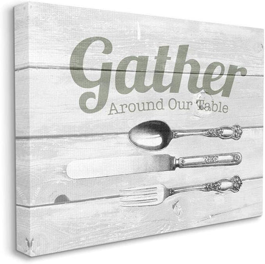 Stupell Industries Gather Silverware Kitchen Wood Texture Word, Design by The Saturday Evening Post Wall Art, 36 x 48, Canvas
