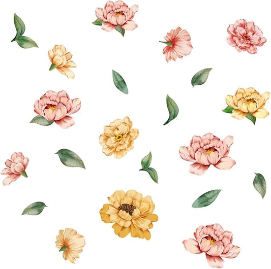 Floral Wall Decals Set - Vibrant Colors & Sizes - 2 Sheets of 30x90cm - Easy Peel & Stick for Home Decor