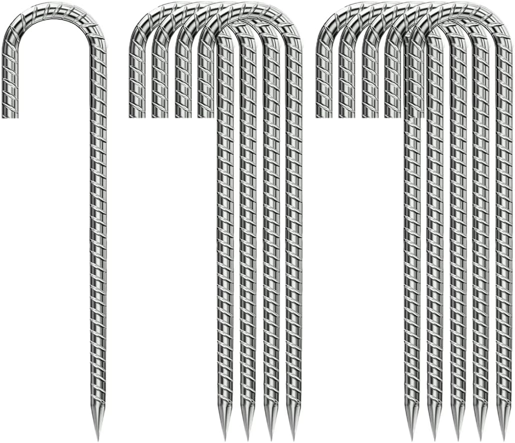 Rebar-Stakes-12-Inch, Ground Stakes Heavy Duty J-Hook Galvanized Anti-Rust Heavy Duty Ground Anchors for Garden Dog Fence Chicken Coop Christmas Decorations Deer Fence 10pcs