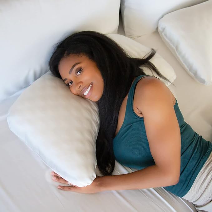 Honeydew Organic Silk Side Pillow Curved Pillowcase - The Ultimate Luxury Pillowcase to Reduce Wrinkles and Improve Skin and Hair Health - Queen Size (Powdered Sugar White)