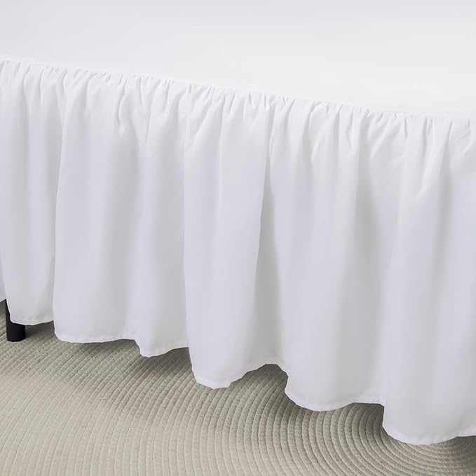 Bed Skirt King Size Ruffled Bed Skirts with Split Corners,12 Inch Drop Dust Ruffle Bed Skirt with Platform, White