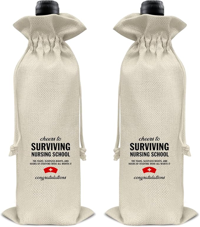 HOIJAUMAI Nurse Graduation Gift Nursing Graduation Wine Bag Surviving Nursing School Wine Gift Bags for Nursing Students Women Her