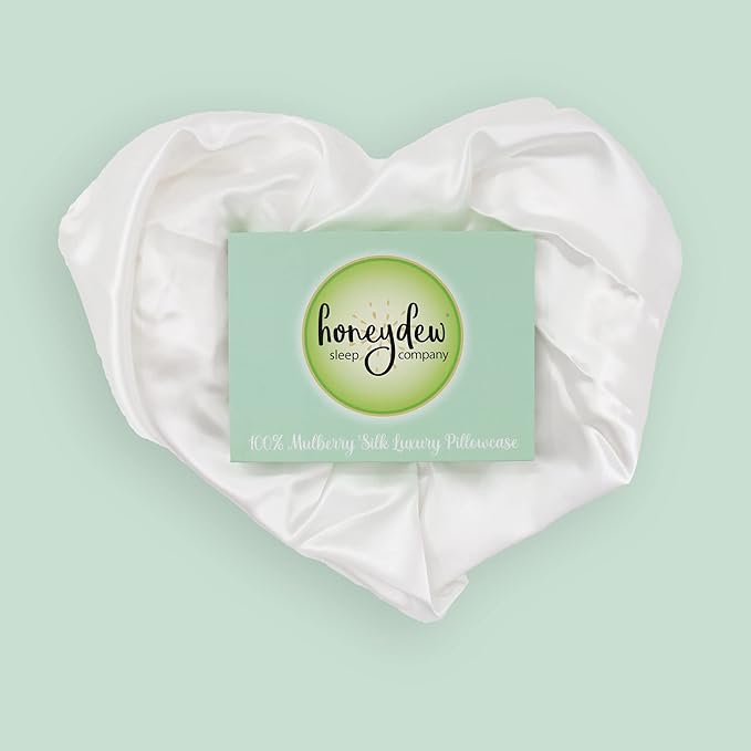 Honeydew Organic Silk Side Pillow Curved Pillowcase - The Ultimate Luxury Pillowcase to Reduce Wrinkles and Improve Skin and Hair Health - Queen Size (Powdered Sugar White)
