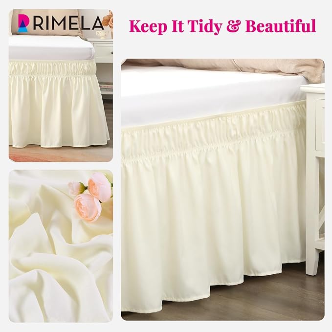 RIMELA Bed Skirt King Size 15 Inch Drop, Wrap Around Elastic Bedskirt Solid Microfiber Luxury Hotel Quality Fabric, Easy to Install Machine Washable Wrinkle & Fade Resistant, Cream