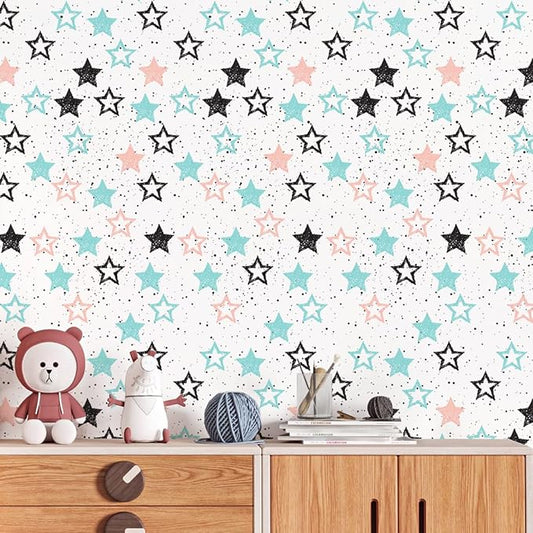 Amaonm Removable 15.8 x 98.4inch Wall Decals DIY Wallpaper Wall Stickers Murals Decor for Kids Babys Girls Bedroom Teens Nursery Living Room Door Desk Decoration (Star)