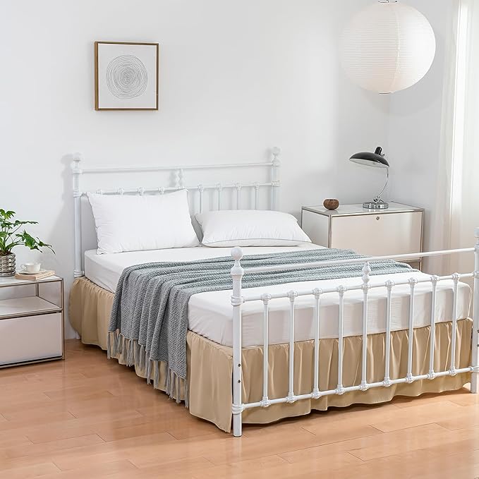 Bed Skirt, Full Size Ruffled Bed Skirt with Split Corners, 14 Inch Drop Dust Ruffle Bed Skirt with Platform, Full -14 Inch, Light Camel