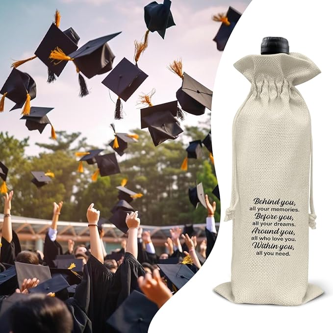 HOIJAUMAI Graduation Gifts for Women Men Graduation Wine Bag Pairs Well with Graduating Wine Gift Bags