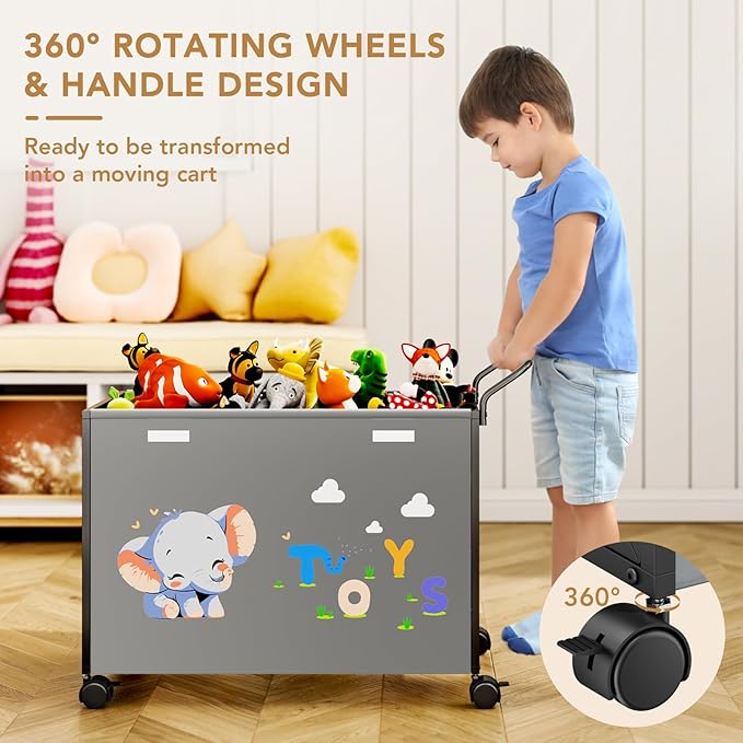 Toy Box Toy Storage - 72L Kids Toy Organizer with Wheels Toy Chest Storage Bins with Lids, Toy Boxes for Girls Boys, Stuffed Animals, Clothes, Bedroom, Living Room （grey）