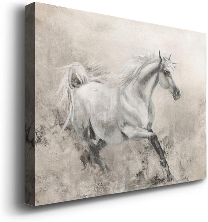Renditions Gallery Canvas Animal Wall Art Modern Decorations Paintings Elegant Running Horse Abstract Black & White Figurative Artwork Prints for Bedroom Office Kitchen - 12"x18" LT33