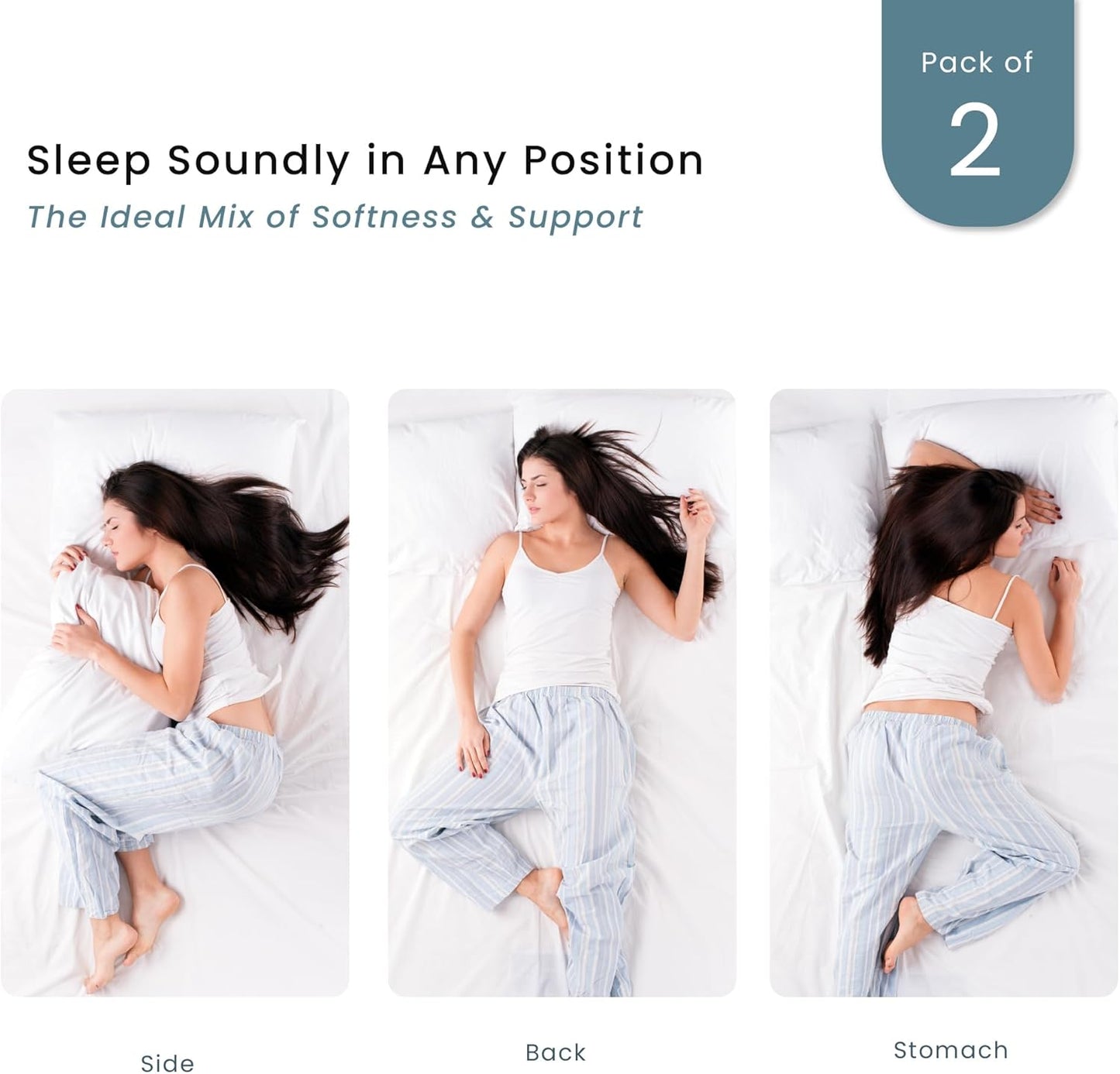 Threadmill Soft Bed Pillows Standard Size Set of 2 | Down Alternative Cooling Bed Pillow for Sleeping | Soft Pillows | 20 x 26 Hotel Pillow, Standard Pillows 2 Pack for Back, Stomach or Side Sleepers