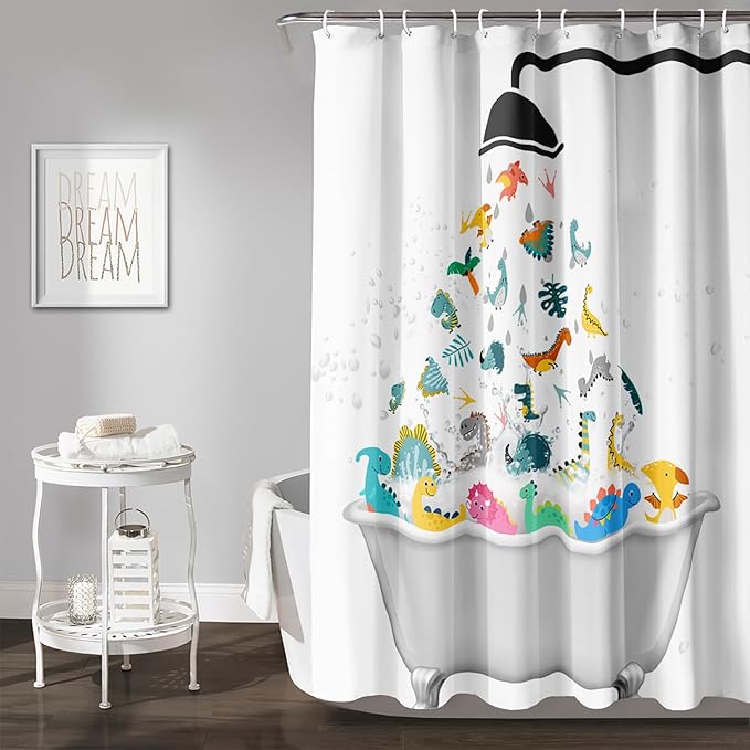 AILONEN Cute Dinosaur Shower Curtain for Kids 72" W*84" H Inch,Funny Dinosaur Animals Playing Water Shower Curtains,12 Pack Hooks Polyester Waterproof Fabric Decor for Bathroom Bathtub Panels