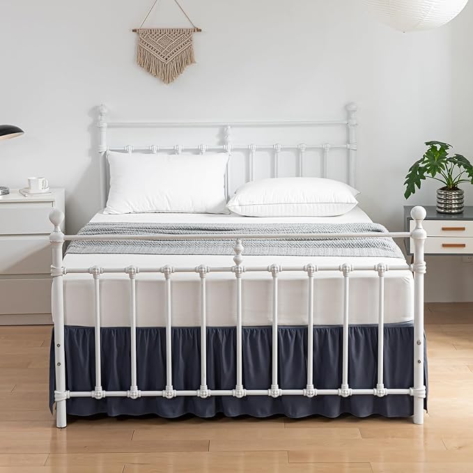 Bed Skirt Queen Size Ruffled Bed Skirt with Split Corners, 12 Inch Drop Dust Ruffle Bed Skirt with Platform,Blue