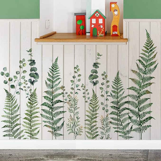 Green Fern Wall Stickers - Stylish Plant Decor, Set of Multiple Sheets