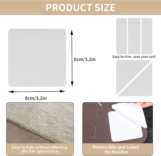 4 Pcs Rug Gripper for Hardwood Floors, Non Slip Rug Pads for Tiles, Double Sided Anti Slip Rug Grips, Rug Stickers for Wood Floor, Prevent Curling for Rug