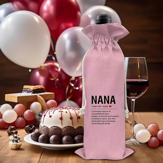 HOIJAUMAI Nana Gifts Grandma Gift Nana Definition Wine Bag Grandma Wine Gift Bags for Birthday Mother's Day (Pink)