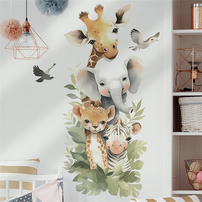 Watercolor Style Cute Animals Wall Decals Lovely Wildlife Wall Sticker Art Wall Clings Removable for Nursery Kid'sroom School Livingroom TV Background Decoration Murals (Lovely Wildlife 1)