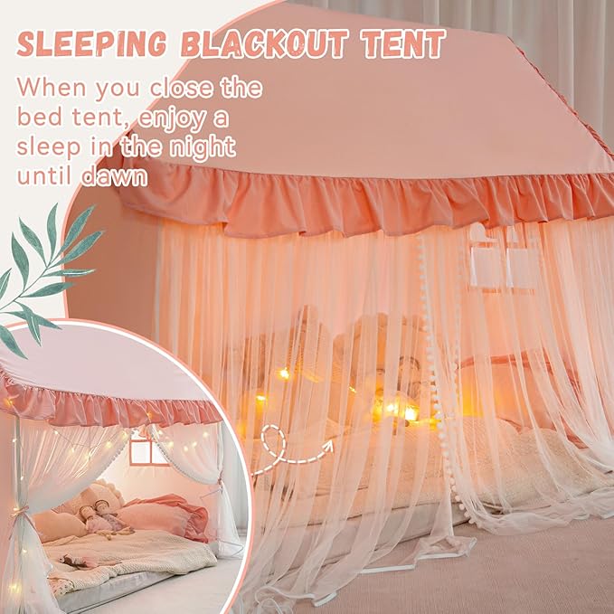 Avrsol Twin Size Bed Tents Canopy - Large Sleeping Tents Indoor for Privacy Space, Portable Big Space Floor Bed Tents for Kids/Adult (Pink)