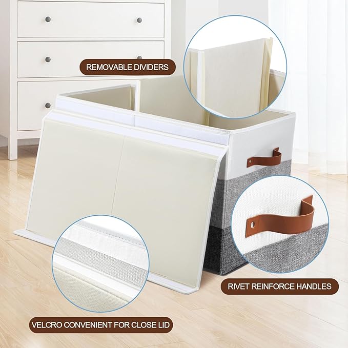 Large Toy Box Chest with Divider, Sturdy Toy Storage Organizer Bin Baskets with Lid for Kids, Boys, Girls, Nursery, Living Room, Bedroom, Playroom, Closet, 25"x13" x16"(Gradient Grey)