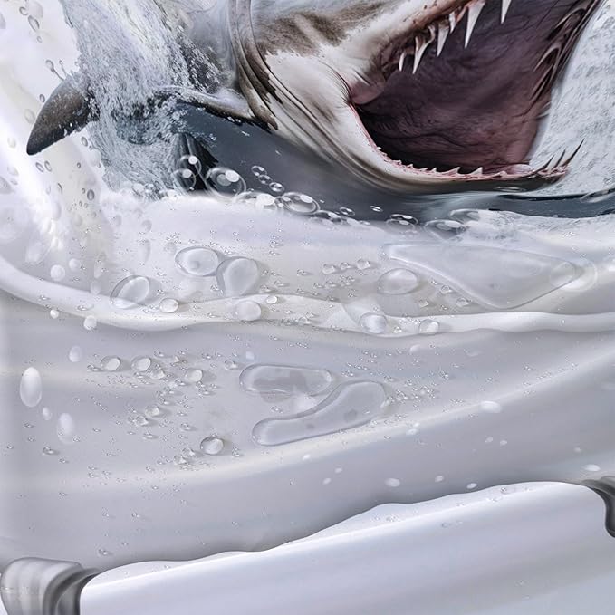 AILONEN 3D Bathtub Shark Shower Curtain for Kids 180 * 180 Inch,Fierce Shark in a Bathtub Shower Curtain,12 Pack Hooks Polyester Waterproof Fabric Decor for Bathroom Bathtub Panels
