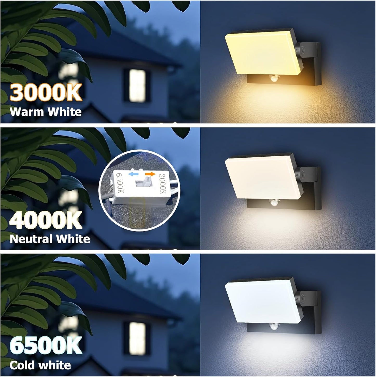 Motion Sensor Outdoor Wall Pack Lights,40W Acrylic LED Porch Lights 360 °Rotation,Waterproof 5000K/4000K/6000K Exterior Flood Wall Sconce Light for Garage
