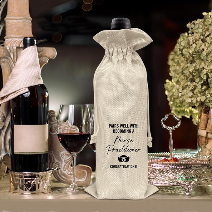 HOIJAUMAI Nurse Graduation Gifts Nurse Graduation Wine Bag Pairs Well with Becoming a Nurse Practitioner Wine Gift Bags for Women Her