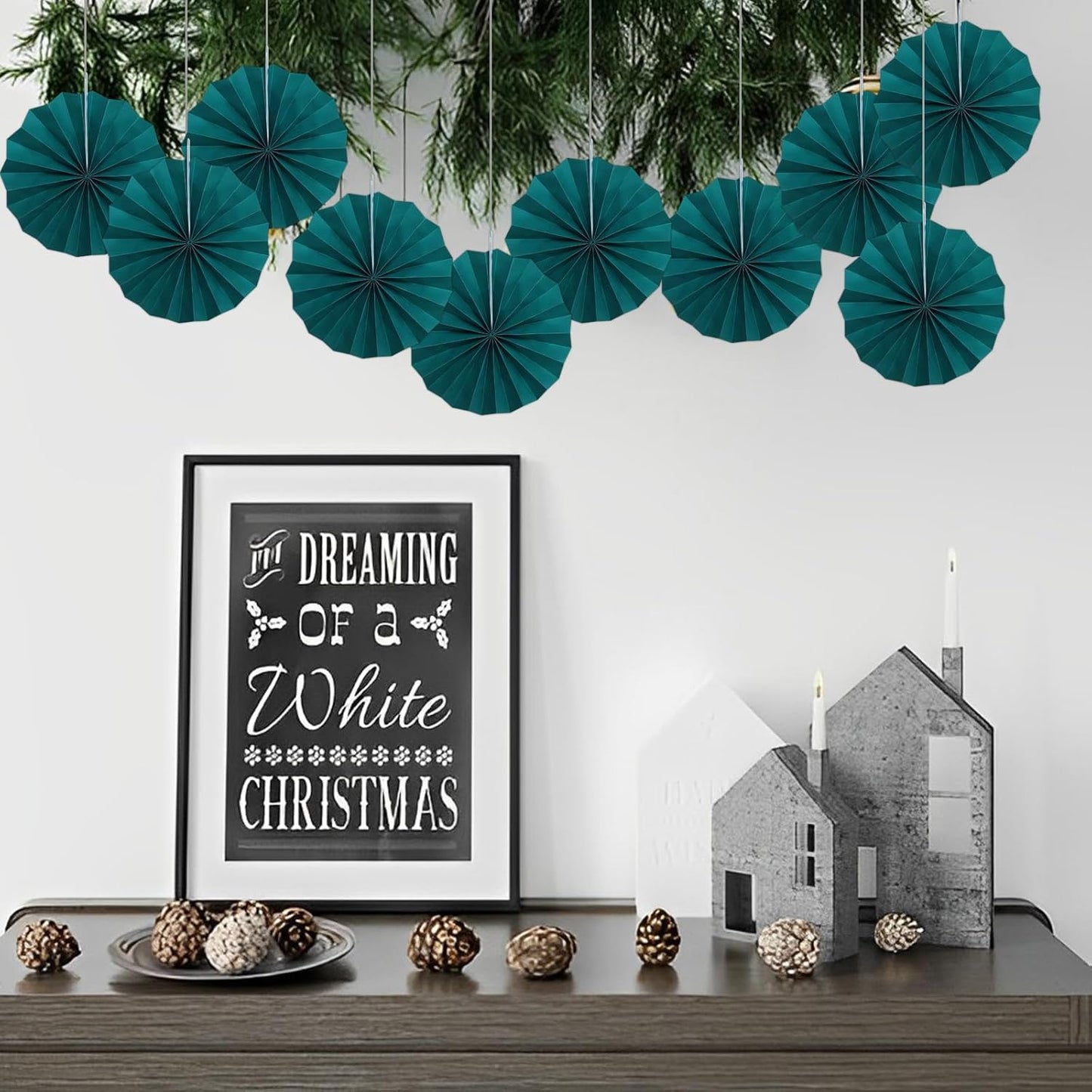 Green Birthday Decorations,DIY Green Paper Fans Hanging Decoration ,Party Supplies Party Fans 8in, Cactus Party Decorations,Wedding Graduation Events Accessories 30 Color DIY Set (Blackish Green)