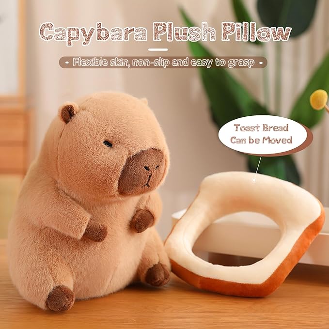 Cute Capybara Plush Kawaii Soft Capybara Plush Doll Pillow with Bread Capybara Stuffed Aniamls Toys for Girls Kids Adults Birthdays Valentines Gift 12 inch
