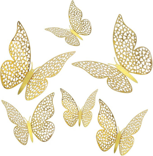 uxcell 72Pcs 3D Beautiful Butterfly Removable DIY Wall Stickers for Birthday Party Decorations Cake Decorations, Gold
