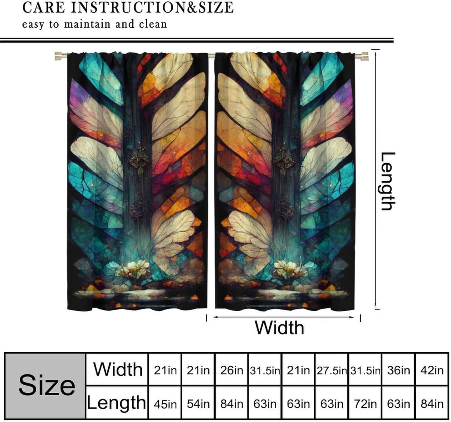 Stained Glass Curtains,Vintage Magical Colorful Abstract Art Home Decor Drapes for Bedroom Living Room Kitchen Window Treatment 2 Panels Set Total Size 63" W X 63" L Inch
