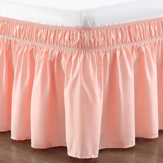 RIMELA Bed Skirt Queen Size 18 Inch Drop, Wrap Around Elastic Bedskirt Solid Microfiber Luxury Hotel Quality Fabric, Easy to Install Machine Washable Wrinkle & Fade Resistant, Coral
