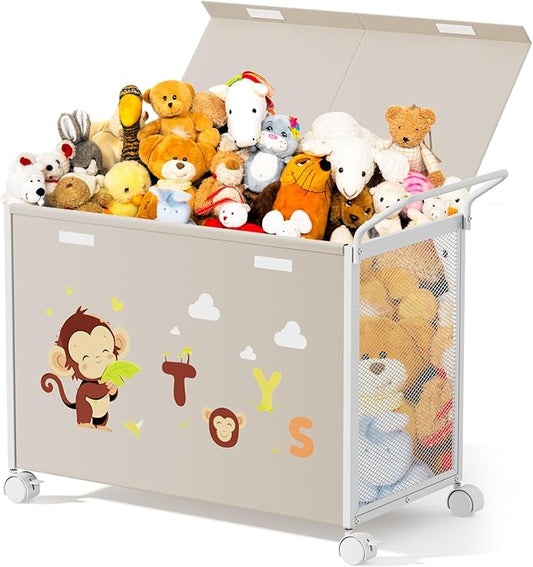 Toy Box Toy Storage - 72L Kids Toy Organizer with Wheels Toy Chest Storage Bins with Lids, Toy Boxes for Girls Boys, Stuffed Animals, Clothes, Bedroom, Living Room （beige）